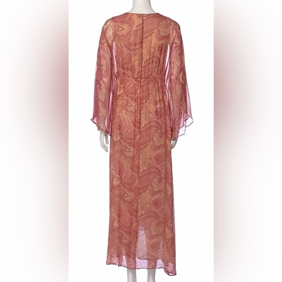 Alice + Olivia Pink Silk Chiffon Long Dress Sz S Paisley Print V-Neck Slit Gown - Picture 3 of 9
